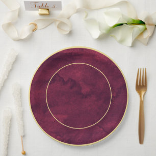 Chic Elegant Dark Burgundy Watercolor Gold Akzent Pappteller