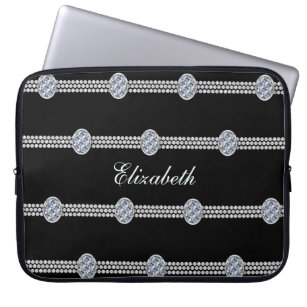 Chic Elegant Diamond Pearl   Black Luxury Laptopschutzhülle