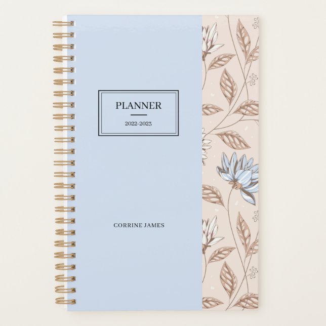 Chic Elegant Dusty Blue Blush Pink Floral Muster Planer (Vorderseite)