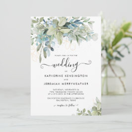 Chic Elegant Eucalyptus Greenerenerity Script Wedd Einladung