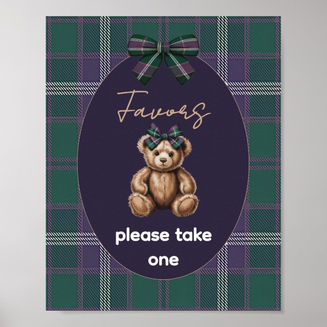 Chic Elegant Fancy Bear Favor Sign Poster (Vorne)