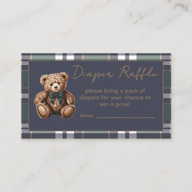 Chic elegant Fancy Bear R.L. theme Diaper Raffle Begleitkarte (Vorderseite)