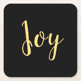 Chic Elegant Formal Black Yellow Gold "Joy" Script Rechteckiger Pappuntersetzer