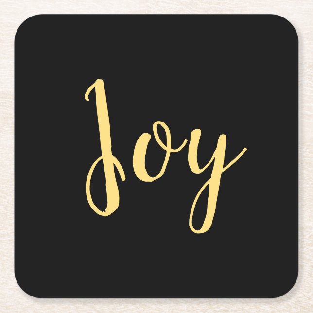 Chic Elegant Formal Black Yellow Gold "Joy" Script Rechteckiger Pappuntersetzer (Vorderseite)