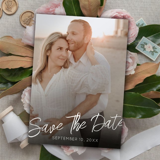 Chic Elegant Foto Vertikale Hochzeit Speichern Sie Einladung (Von Creator hochgeladen)