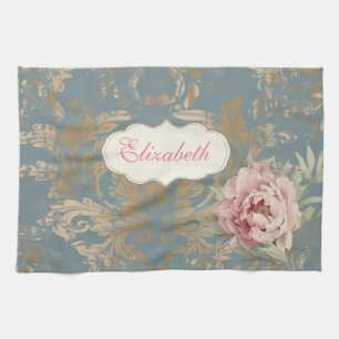 Chic Elegant Gold Damask Rose Geschirrtuch