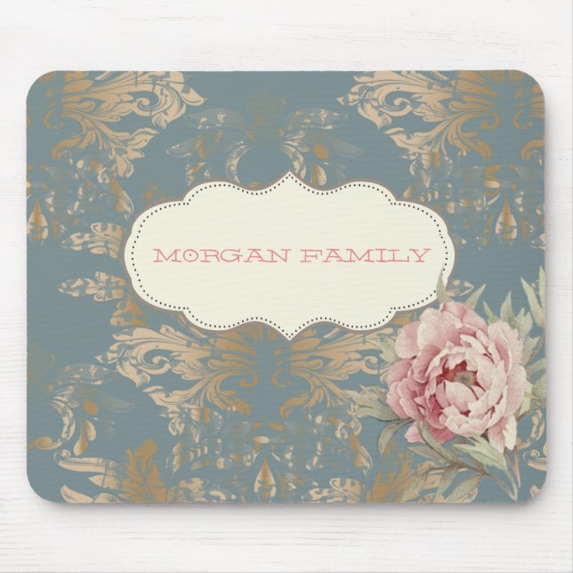 Chic Elegant Gold Damask Rose Mousepad (Vorne)
