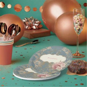 Chic Elegant Gold Damask Rose Pappteller