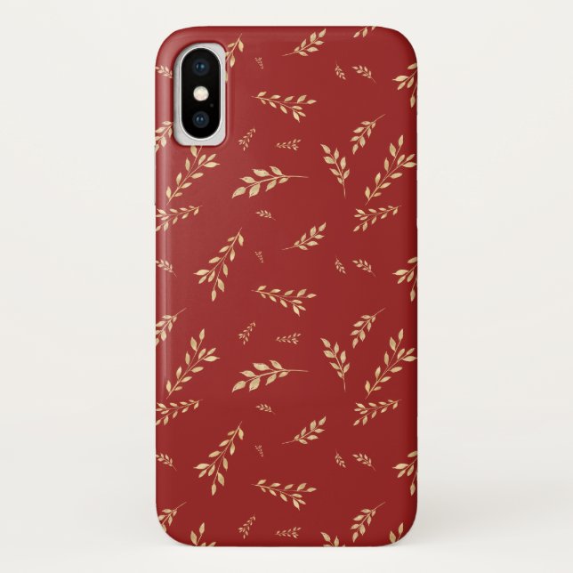 Chic Elegant Gold Foil Blätter Rot Case-Mate iPhone Hülle (Rückseite)
