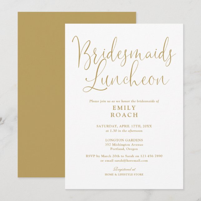 Chic Elegant Gold Script Bridesmaids Einladung (Vorne/Hinten)