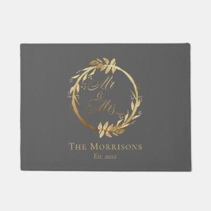 Chic Elegant Gray Gold Wreath New Mr & Mrs. Fußmatte