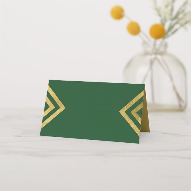 Chic Elegant Green und Imitats Gold Geometric Platzkarte (Vorderseite)
