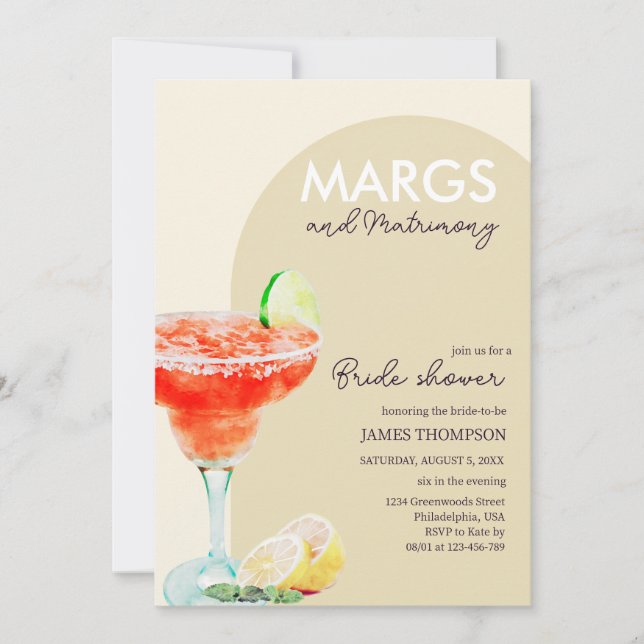 Chic Elegant Margs and Matrimony Brautparty Inv Einladung (Vorderseite)