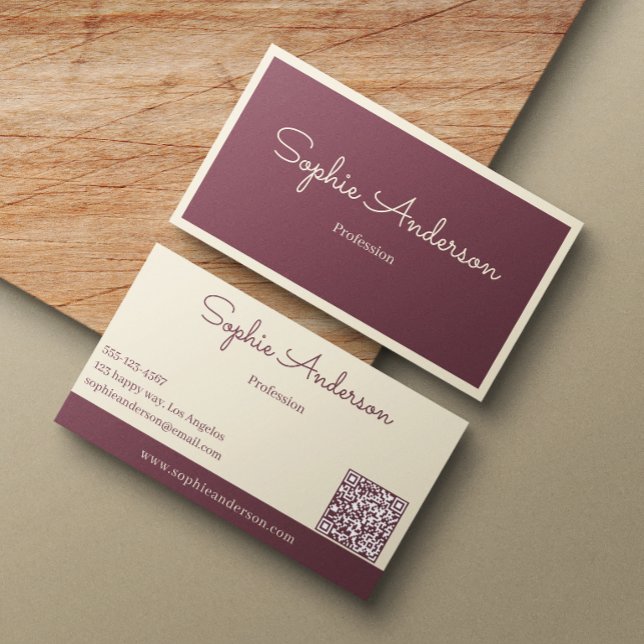Chic Elegant Mauve & Creme mit QR-Code Visitenkarte (Von Creator hochgeladen)