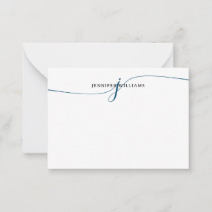Chic Elegant Minimal Navy Blue Script Monogram Mitteilungskarte