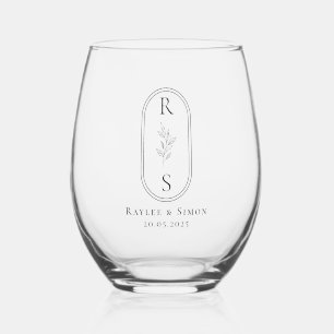 Chic Elegant Minimalistisch Black Mit Monogramm In Weinglas Ohne Stiel