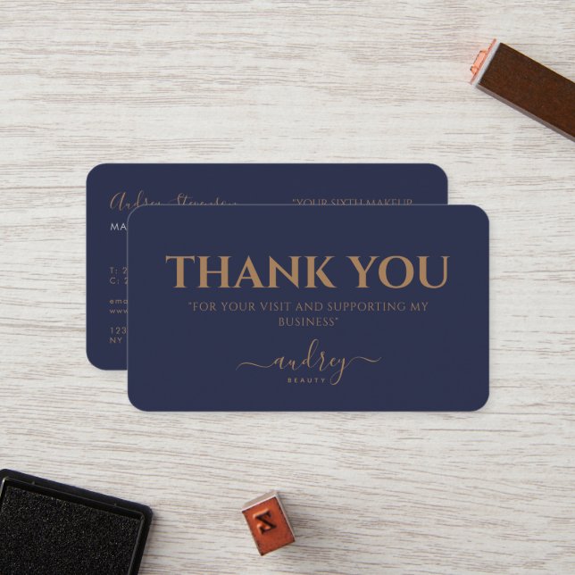 Chic Elegant Navy Blue Gold Script Treuekarte (Vorderseite/Rückseite Beispiel)
