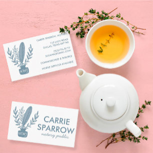 Chic Elegant Notary Public Inkpot Quill Botanisch Visitenkarte