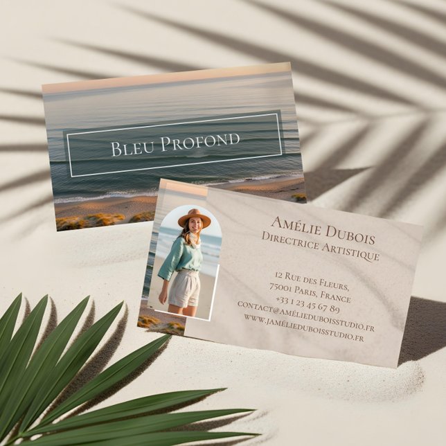 Chic Elegant Ocean Shoreline Luxury Feminine Photo Visitenkarte (Chic Elegant Ocean Shoreline Luxury Feminine Photo Business Card)