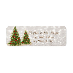 Chic Elegant, Pine Trees, Glittery Bokeh Label