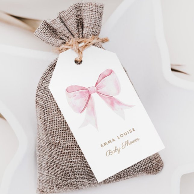 Chic Elegant Pink Coquette Bow Baby Shower Girl Geschenkanhänger (Von Creator hochgeladen)