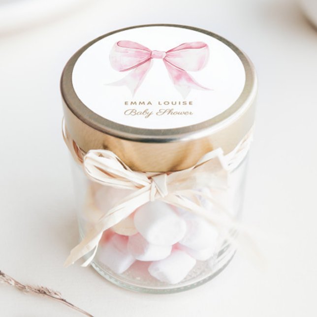 Chic Elegant Pink Coquette Bow Baby Shower Girl Runder Aufkleber (Von Creator hochgeladen)