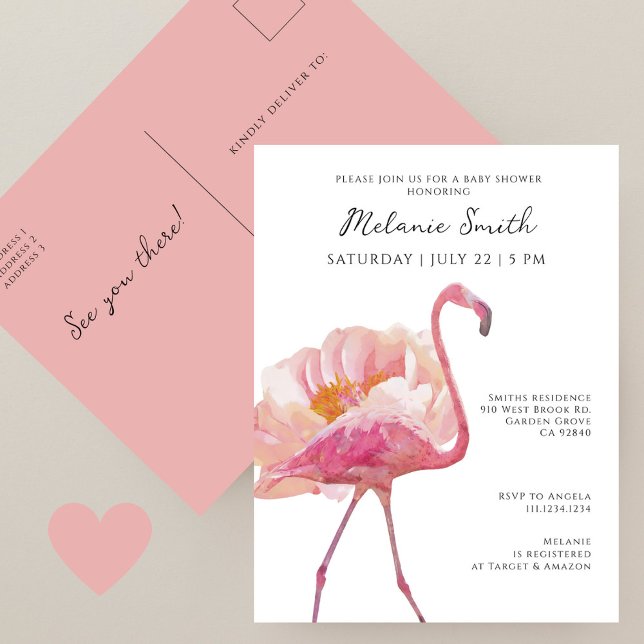 Chic Elegant Pink Flamingo Minimalistisch Baby Dus Postkarte (Von Creator hochgeladen)
