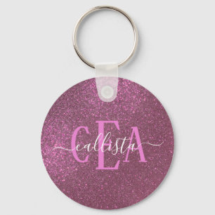 Chic Elegant Plum Lila Funkelnd Glitzer Monogramm Schlüsselanhänger