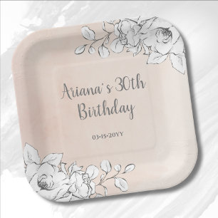 Chic Elegant Rosa Weiße Flora Pappteller