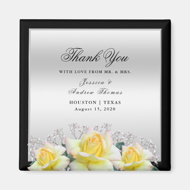 Chic Elegant Rose Silver Wedding Vielen Dank Magnet (Vorne)