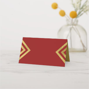 Chic Elegant Rot und Imitats Gold Geometric Platzkarte