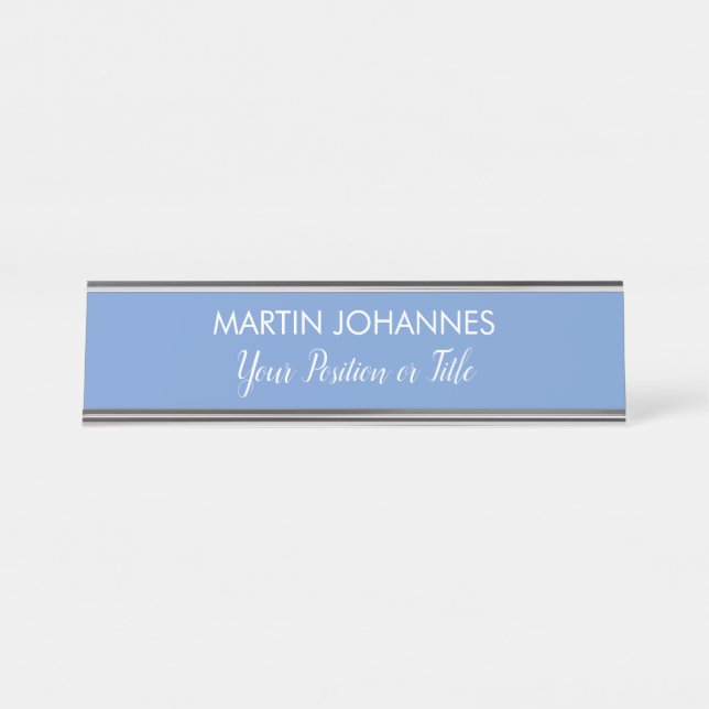 Chic Elegant Schlicht Stilvoll Blau Minimalistisch Schreibtischnamensplakette (Vorderseite )