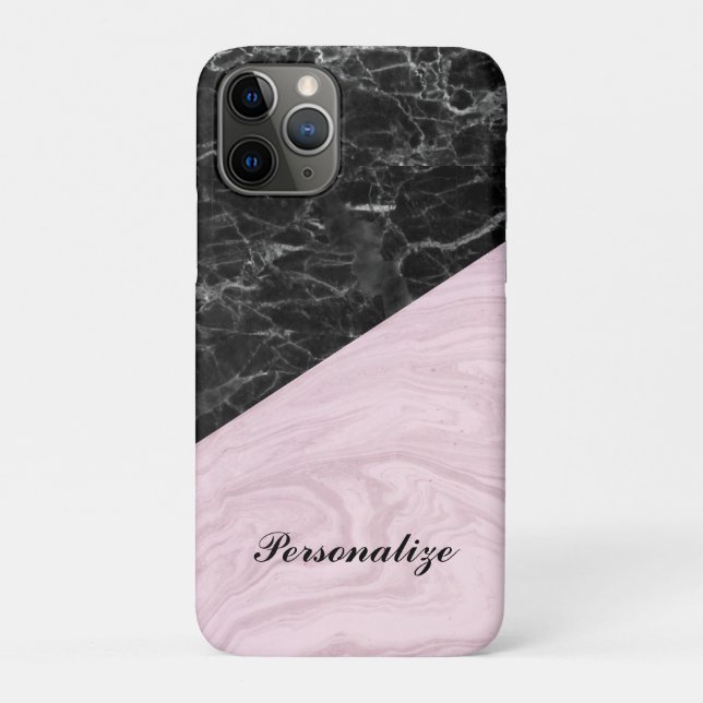 Chic Elegant Schwarz Rosa Marmor Personalisiert Case-Mate iPhone Hülle (Rückseite)