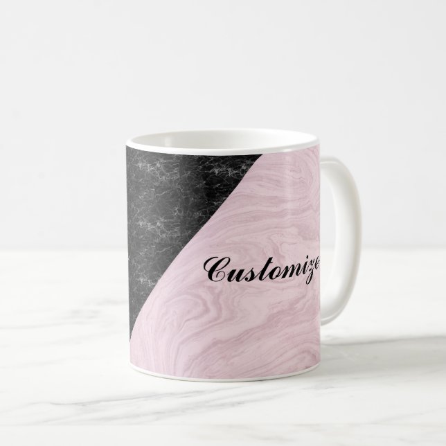 Chic Elegant Schwarz Rosa Marmor Personalisiert Kaffeetasse (VorderseiteRechts)