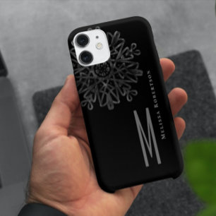 Chic Elegant Schwarz-Weiß Verziert Mit Monogramm Case-Mate iPhone Hülle