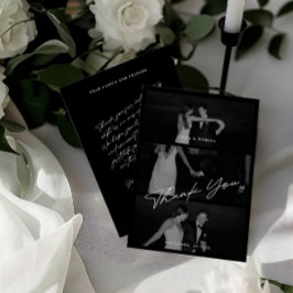 Chic Elegant Script Black 3 Foto Wedding Dankeskarte