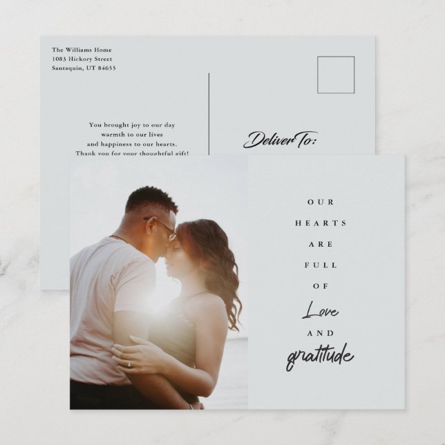 Chic Elegant Script Wedding Custom Foto Vielen Dan Postkarte (Vorne/Hinten)