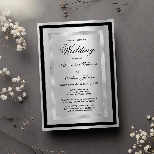 Chic Elegant Silver Black Glamour Luxury Wedding  Einladung (Chic Elegant Silver Black Glamour Luxury Wedding)