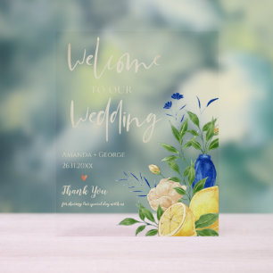 Chic Elegant Summer Lemon Floral Wedding Willkomme Acrylschild