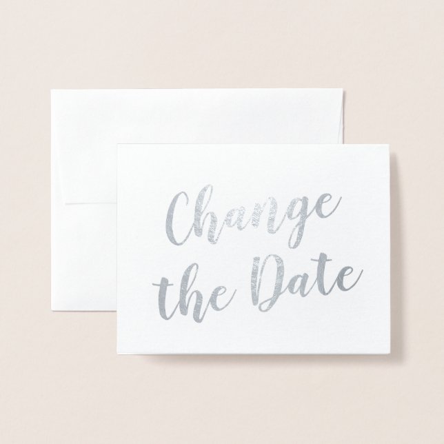 Chic Elegant verändern das Datum Hochzeit Silber Folienkarte (Vorderseite mit Umschlag)