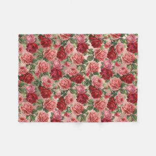 Chic Elegant Vintag Rosa Rote Rosen Blütenfarben Fleecedecke