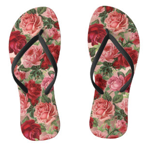 Chic Elegant Vintag Rosa Rote Rosen Blütenfarben Flip Flops