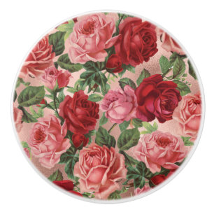 Chic Elegant Vintag Rosa Rote Rosen Blütenfarben Keramikknauf