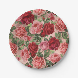 Chic Elegant Vintag Rosa Rote Rosen Blütenfarben Pappteller