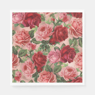 Chic Elegant Vintag Rosa Rote Rosen Blütenfarben Serviette