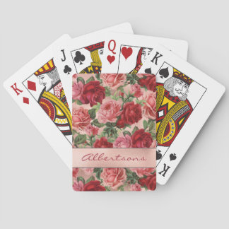 Chic Elegant Vintag Rosa Rote Rosen Blütenfarben Spielkarten