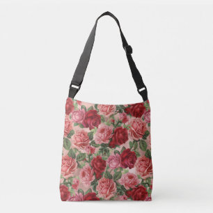 Chic Elegant Vintag Rosa Rote Rosen Blütenfarben Tragetaschen Mit Langen Trägern