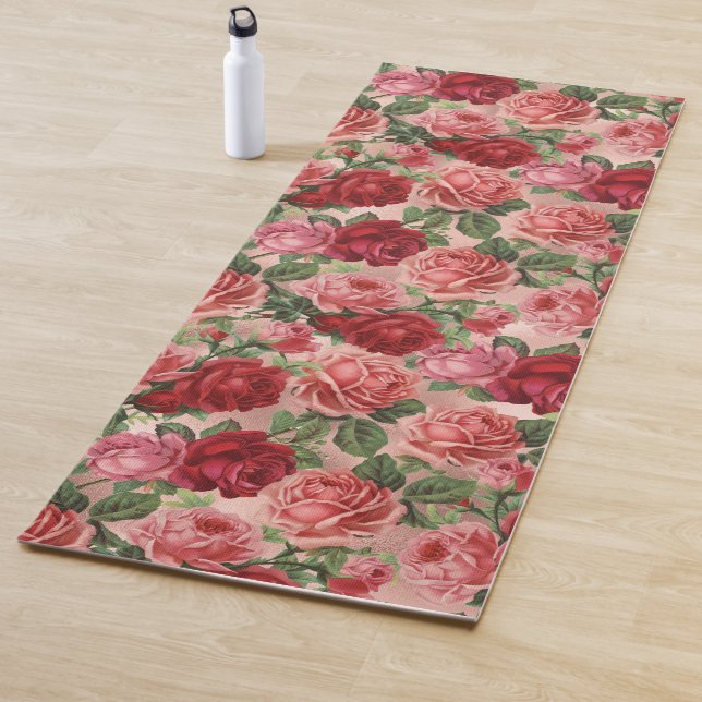 Chic Elegant Vintag Rosa Rote Rosen Blütenfarben Yogamatte (Beispiel)