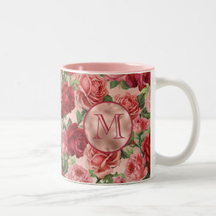 Chic Elegant Vintag Rosa Rote Rosen Blütenfarben Zweifarbige Tasse