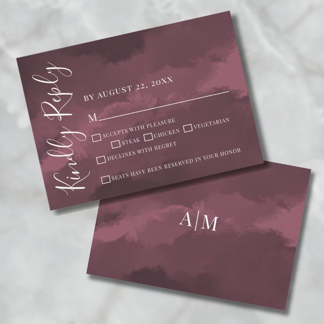 Chic Elegant Watercolor Burgundy Wedding RSVP Card Einladung (Chic Elegant Watercolor Burgundy Wedding RSVP Card)